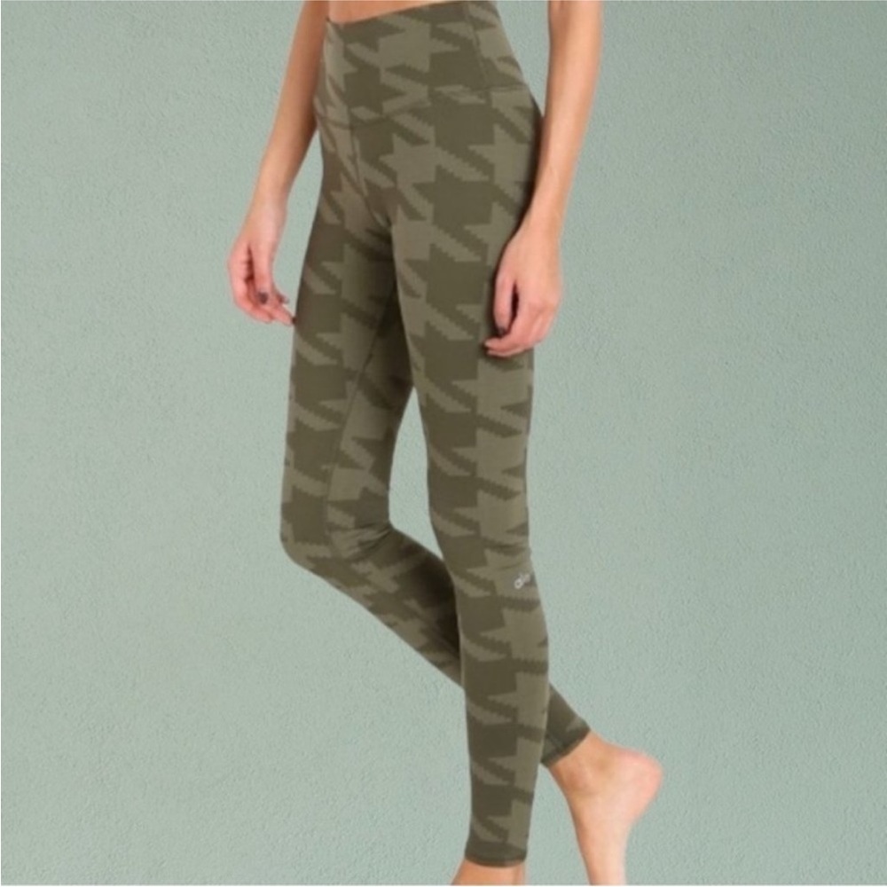 ALO Yoga Olive Green Houndstooth High-Waist Leggings